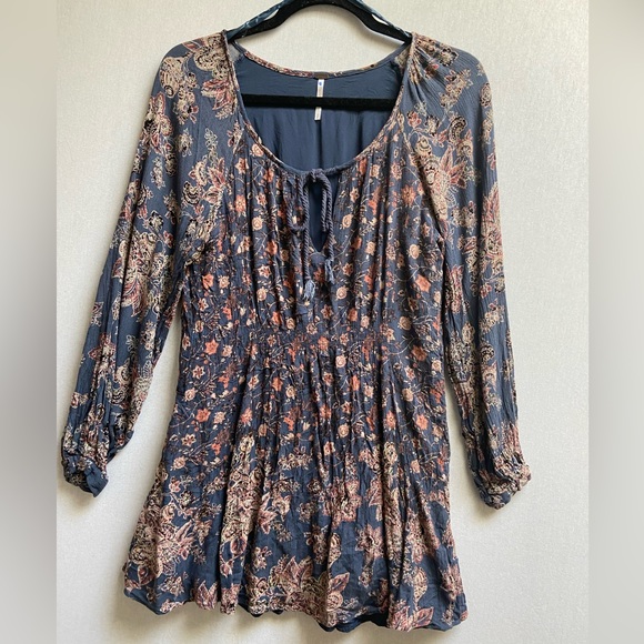 Free People Tops - Free People Floral Mini Lucky Loosey Long Sleeve Boho Dress size S